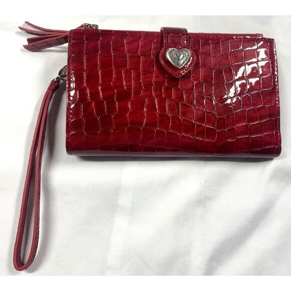 Brighton BELLISSIMO HEART Lipstick Croco Leather Wristlet Double Zip Wallet EUC - Picture 1 of 15